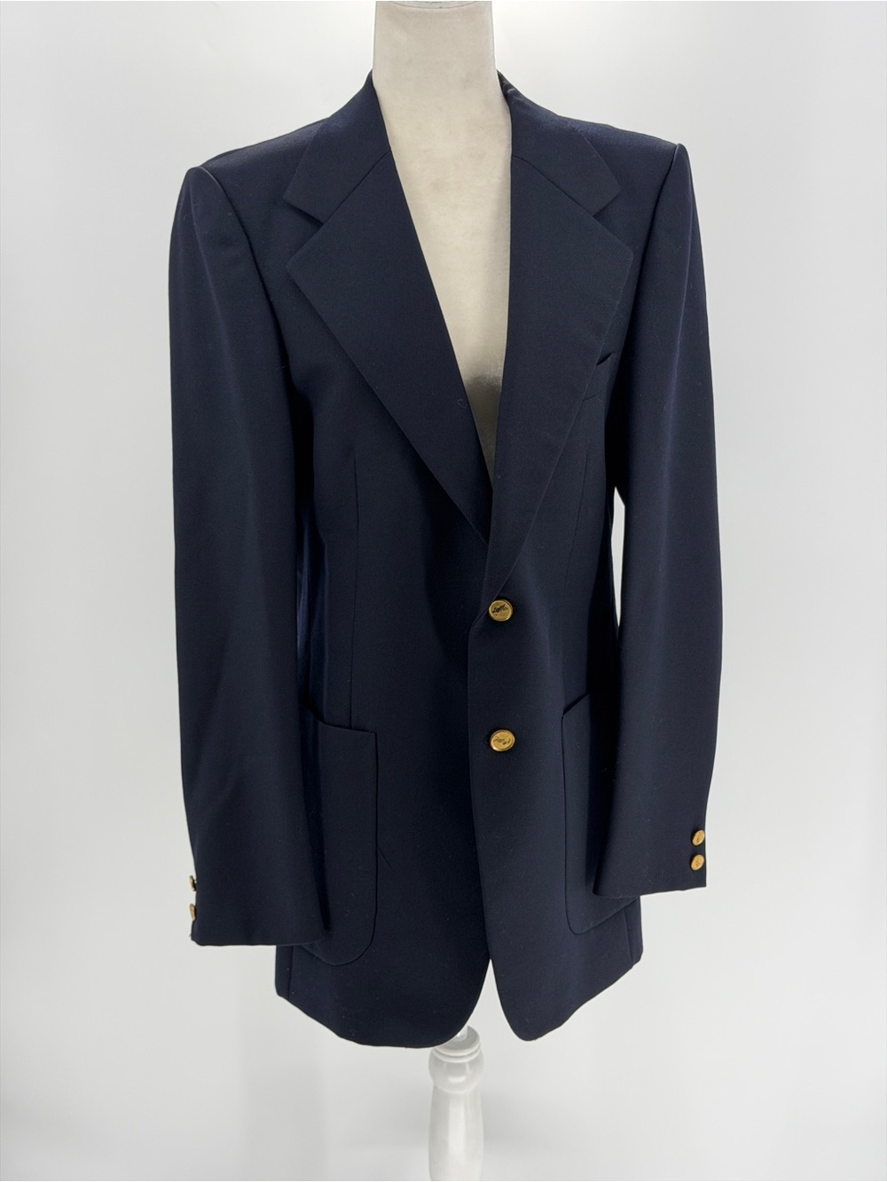 Vintage 70s Yves Saint Laurent Navy Blazer Suit With YSL Logo Button